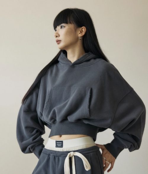 Distressed Cropped Hoodie Women’s high waisted Oversized Pullover Streetwear