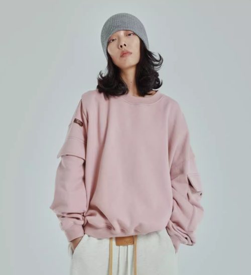 Unisex Fleece Inside Crew neck Sweatshirt Sleeve Pockets Street wear