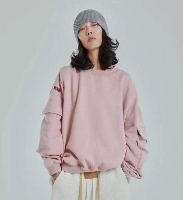 Unisex Fleece Inside Crew neck Sweatshirt Sleeve Pockets Street wear