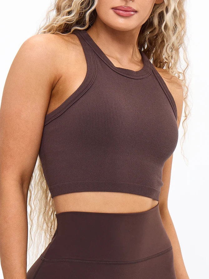 Women's High Neck Cropped Fit Ribbed Tank Top Soft Stretchy Cotton Top