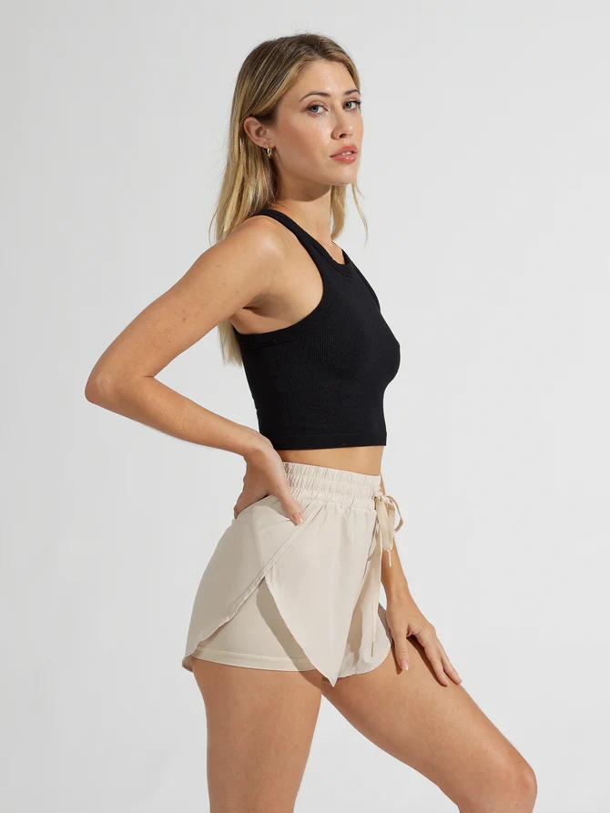Women's High Neck Cropped Fit Ribbed Tank Top Soft Stretchy Cotton Top