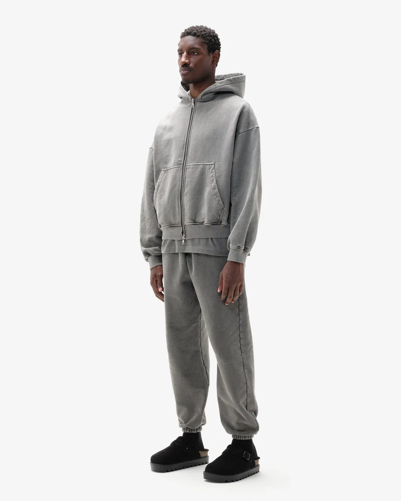 Felpa con cappuccio con zip pesante grigia vintage