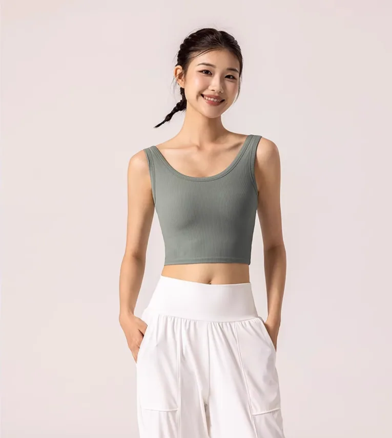 通気性のある女性の速乾性ノースリーブジムスポーツクロップトップ