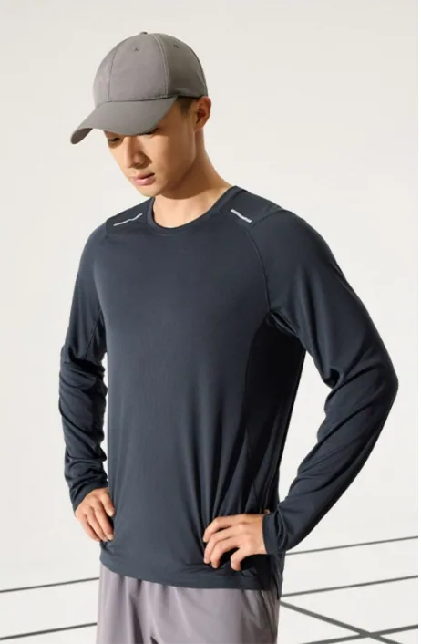 Sudaderas con capucha de manga larga con cuello redondo de los deportes de los hombres corrientes del gimnasio que absorben la humedad del entrenamiento ligero