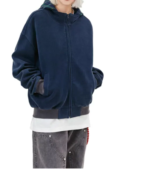 Sudadera con capucha y cremallera completa de algodón Pima premium para mujer