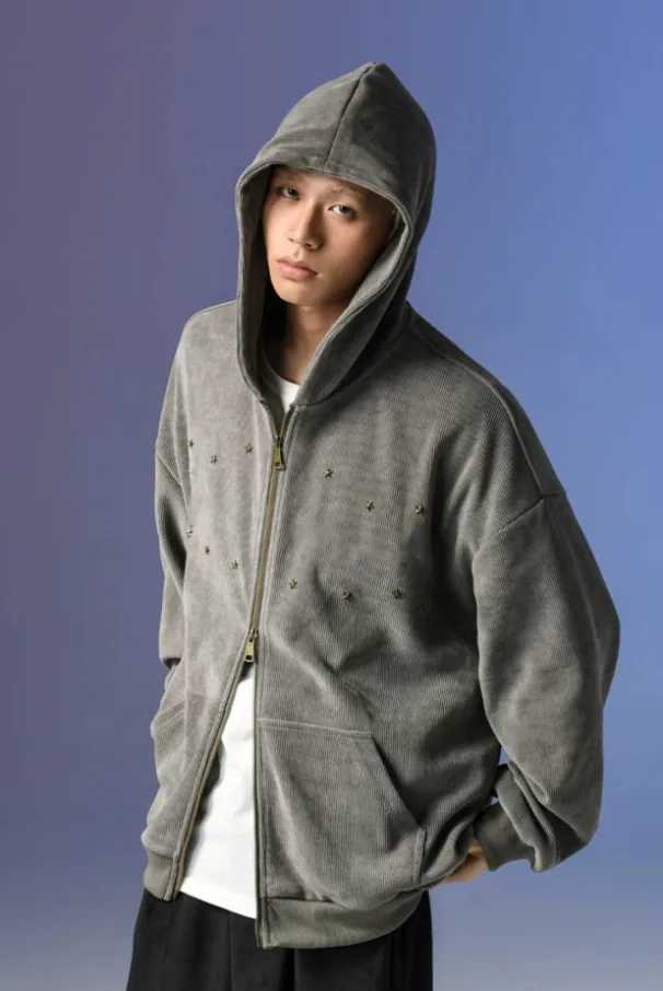 Hombres Sudadera con capucha y cremallera completa Suave y gruesa