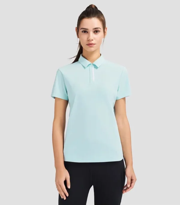 9471109-4 POLO para entrenamiento al aire libre con protección solar y manga corta sin costuras para mujer