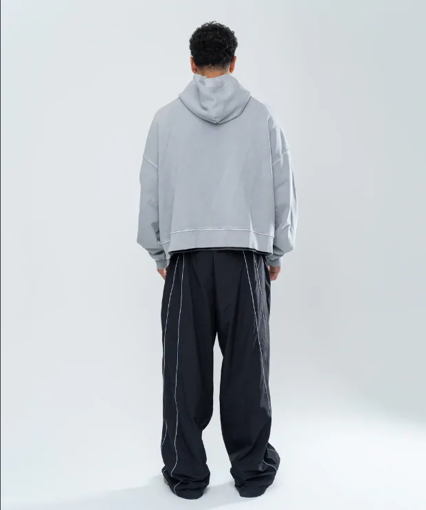 Sweat à capuche court surdimensionné en coton éponge brossé de qualité supérieure