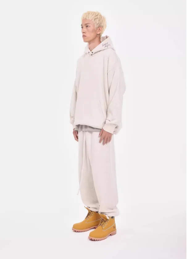 Felpa con cappuccio pullover con stampa floccata tinta unita stile urbano con tasca a marsupio